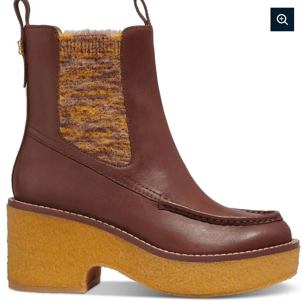 NEW COACH DELANEY WOMENS LEATHER FAUX FUR CHELSEA BOOTS brown tones in size 9.5 - Picture 2 of 15